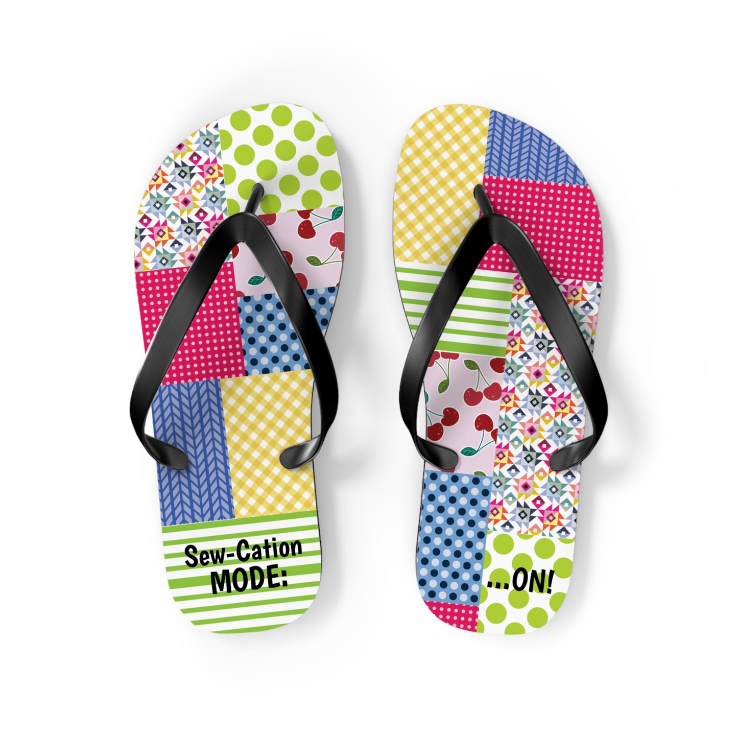Sewing Themed Flip Flops - Sew-Cation Mode for Craft Lovers, Summer Footwear, Beachwear, Vacation Sandals, Fun Gift for Crafters, Quilt Retreat Gift, Sewing Retreat