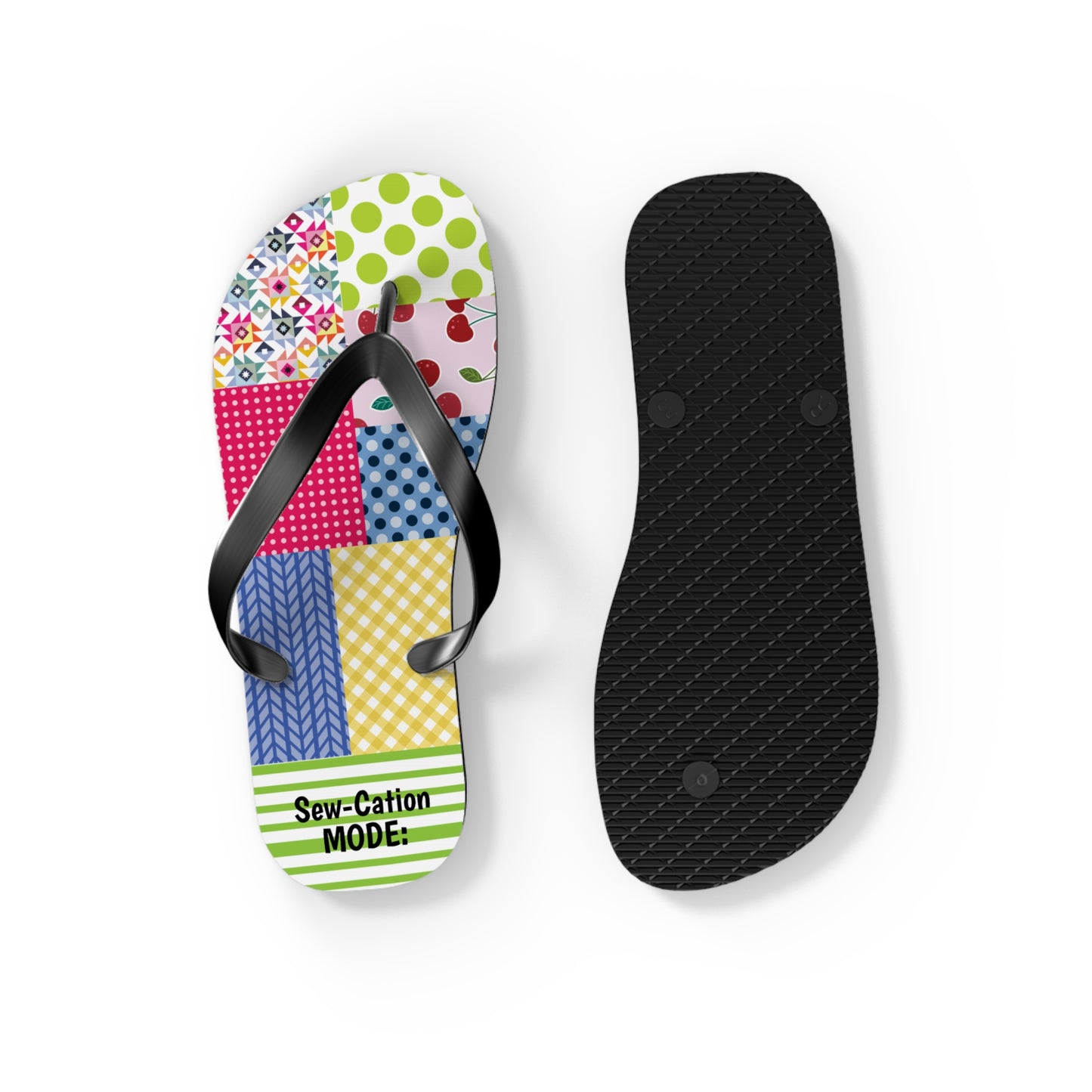 Sewing Themed Flip Flops - Sew-Cation Mode for Craft Lovers, Summer Footwear, Beachwear, Vacation Sandals, Fun Gift for Crafters, Quilt Retreat Gift, Sewing Retreat