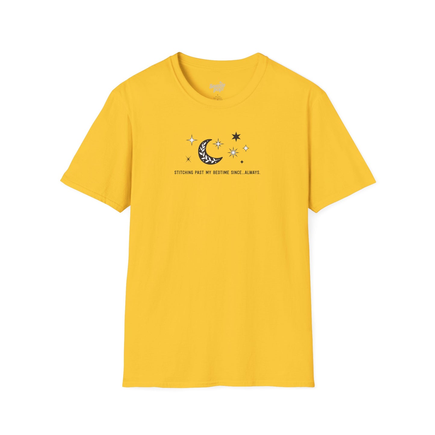 Stitching Past My Bedtime Since...Always. T-shirt - Unisex Softstyle Crafty Tee - Sew Night T-shirt, Embroidery, Quilting, Stitching (Inclusive Sizing: XS - 5X)