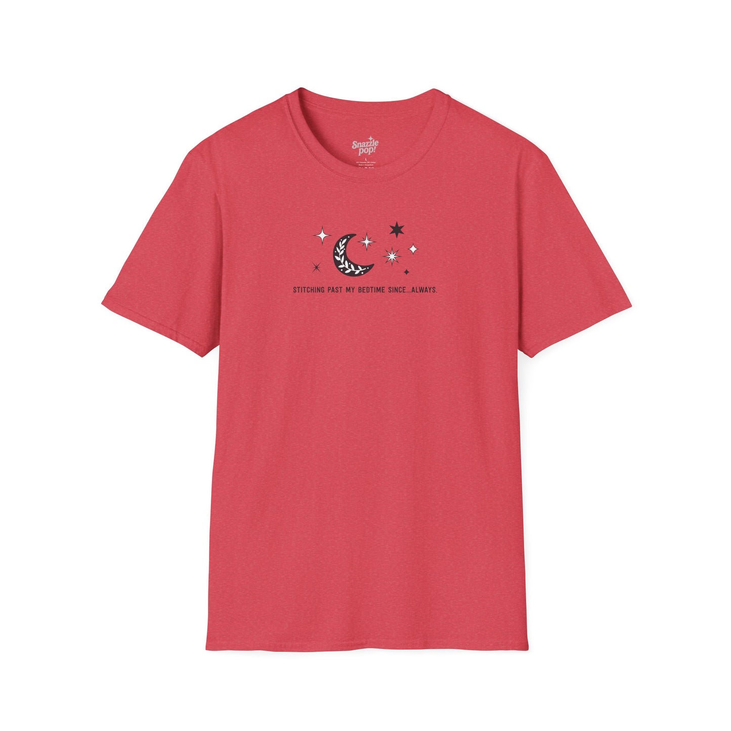 Stitching Past My Bedtime Since...Always. T-shirt - Unisex Softstyle Crafty Tee - Sew Night T-shirt, Embroidery, Quilting, Stitching (Inclusive Sizing: XS - 5X)