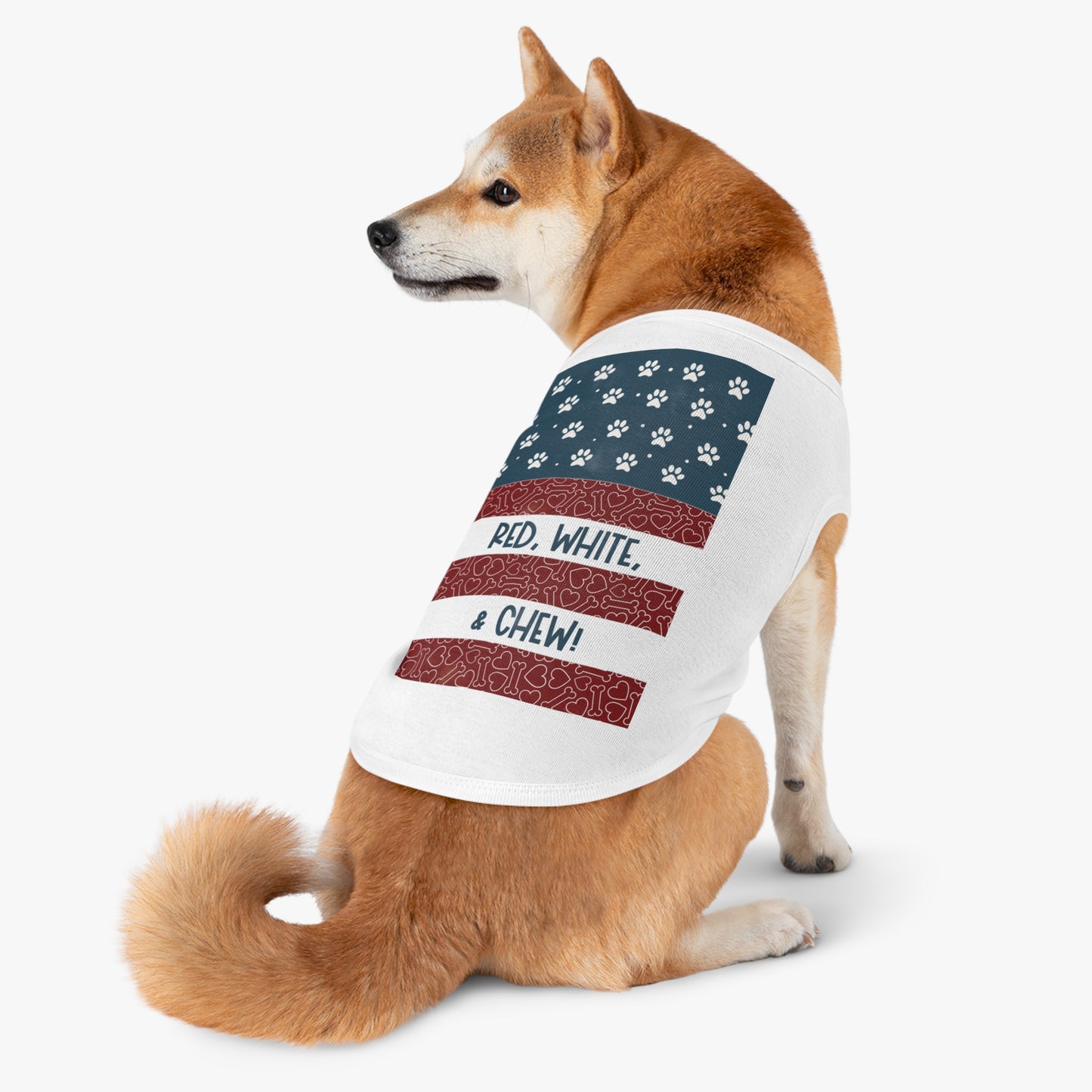Red, White, & CHEW! Vintage Patriotic Pet Tank Top - Dog Apparel - 4th of July Pet Outfit | Cute Pet Gift (Sizes M, L, XL)
