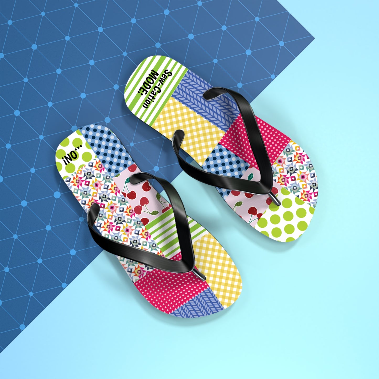 Sewing Themed Flip Flops - Sew-Cation Mode for Craft Lovers, Summer Footwear, Beachwear, Vacation Sandals, Fun Gift for Crafters, Quilt Retreat Gift, Sewing Retreat