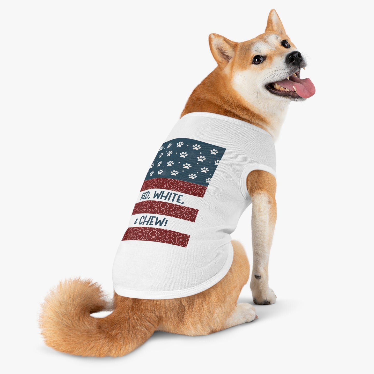Red, White, & CHEW! Vintage Patriotic Pet Tank Top - Dog Apparel - 4th of July Pet Outfit | Cute Pet Gift (Sizes M, L, XL)