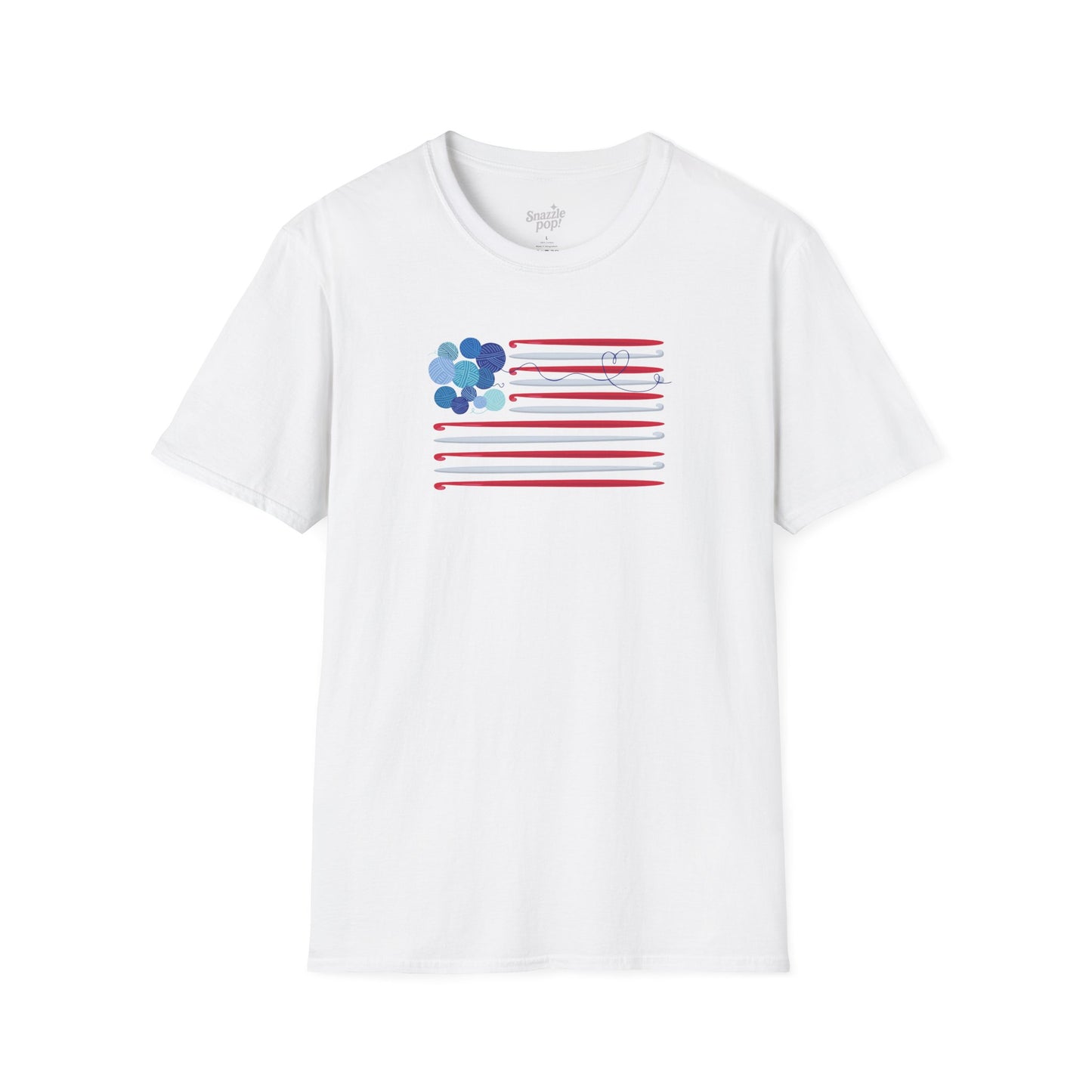 Hooked on Freedom T-shirt - Unisex Softstyle Patriotic Tee - Crochet T-shirt (Inclusive Sizing: XS - 5X)
