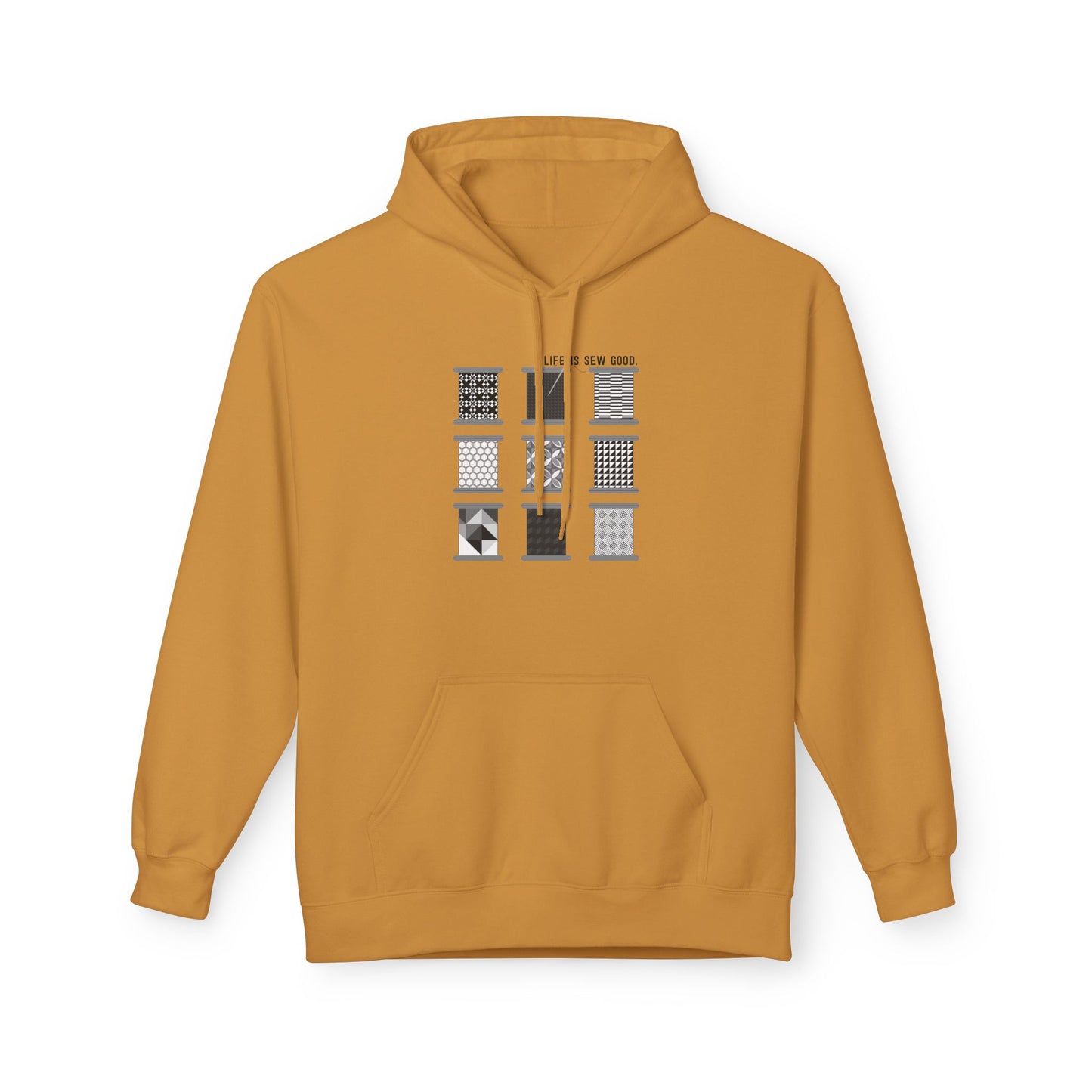 Life is SEW Good (Black & White Colorway) Unisex Hoodie with Front Pocket - Hooded Sewing-Themed Sweatshirt
