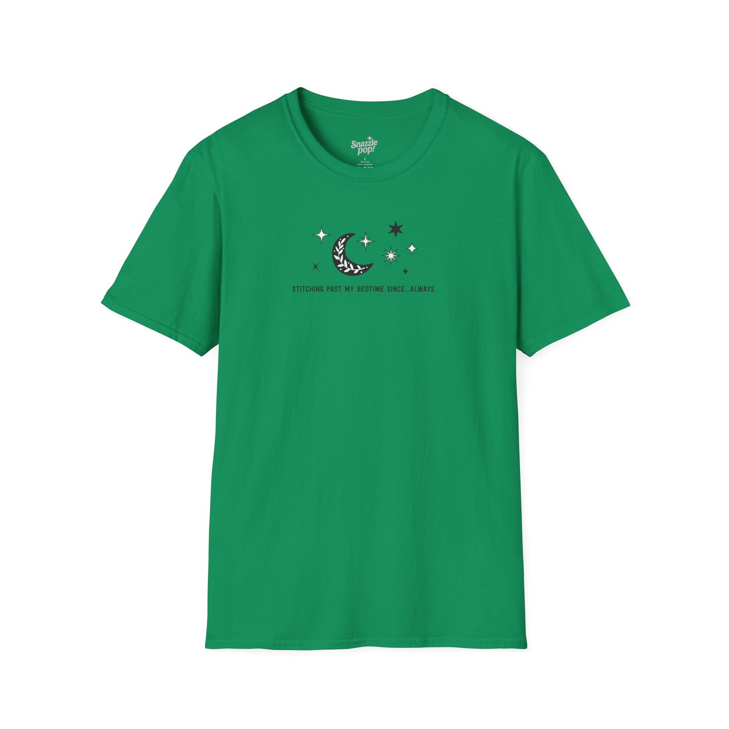Stitching Past My Bedtime Since...Always. T-shirt - Unisex Softstyle Crafty Tee - Sew Night T-shirt, Embroidery, Quilting, Stitching (Inclusive Sizing: XS - 5X)
