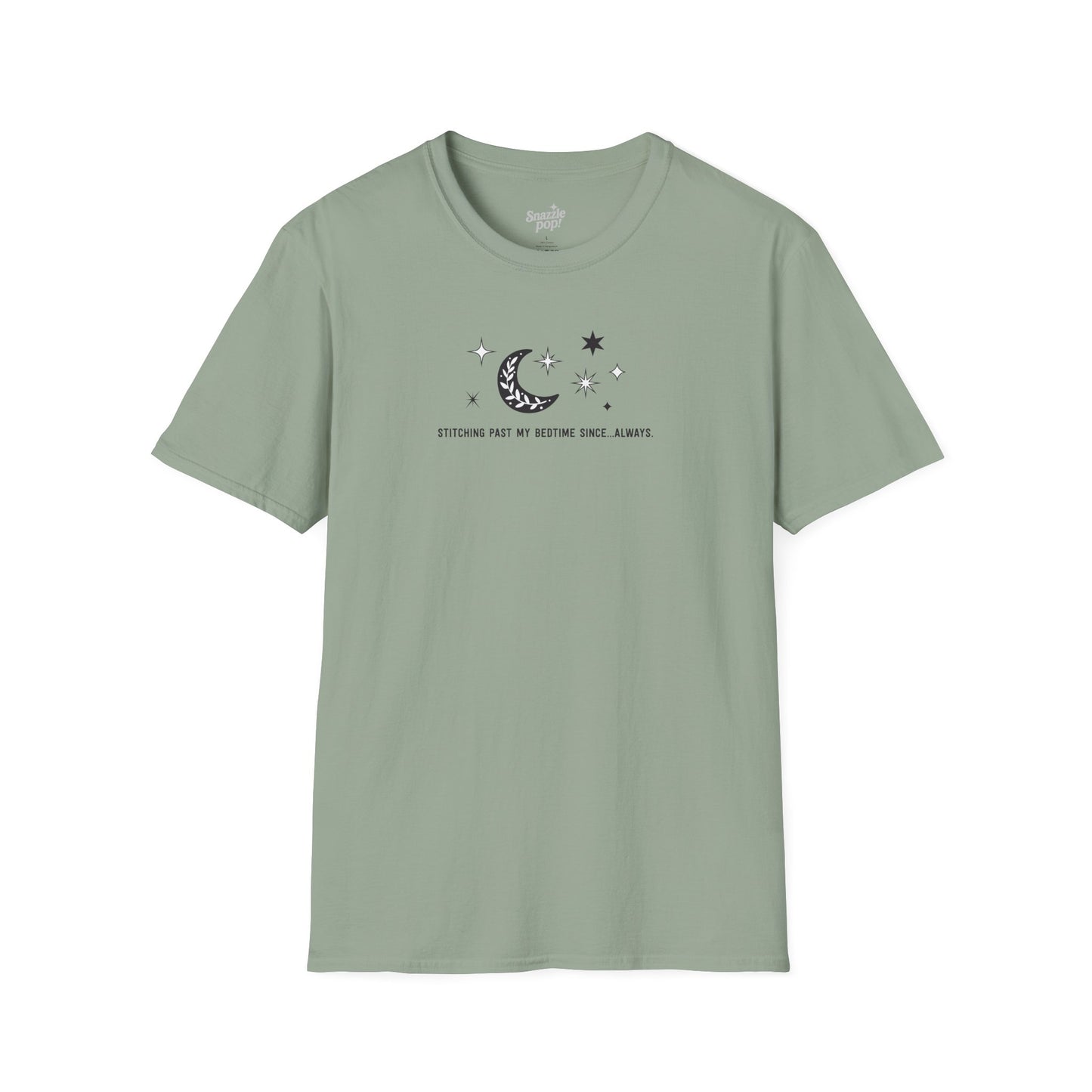 Stitching Past My Bedtime Since...Always. T-shirt - Unisex Softstyle Crafty Tee - Sew Night T-shirt, Embroidery, Quilting, Stitching (Inclusive Sizing: XS - 5X)