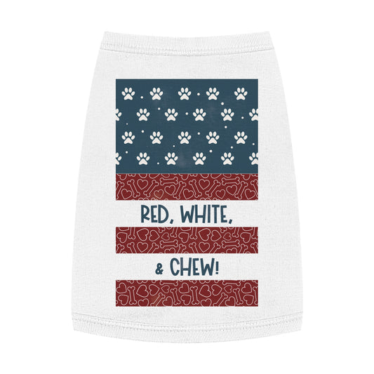 Red, White, & CHEW! Vintage Patriotic Pet Tank Top - Dog Apparel - 4th of July Pet Outfit | Cute Pet Gift (Sizes M, L, XL)