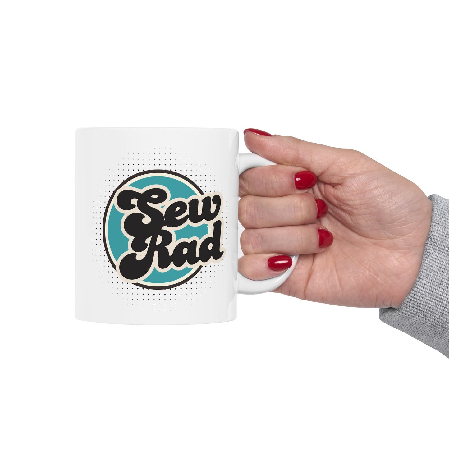 SEW RAD 11 oz. Mug - White - Sewing Friend Gift - Sewing Coffee Mug - Retro 80's Coffee Mug - Vintage-Inspired Sewing Mug