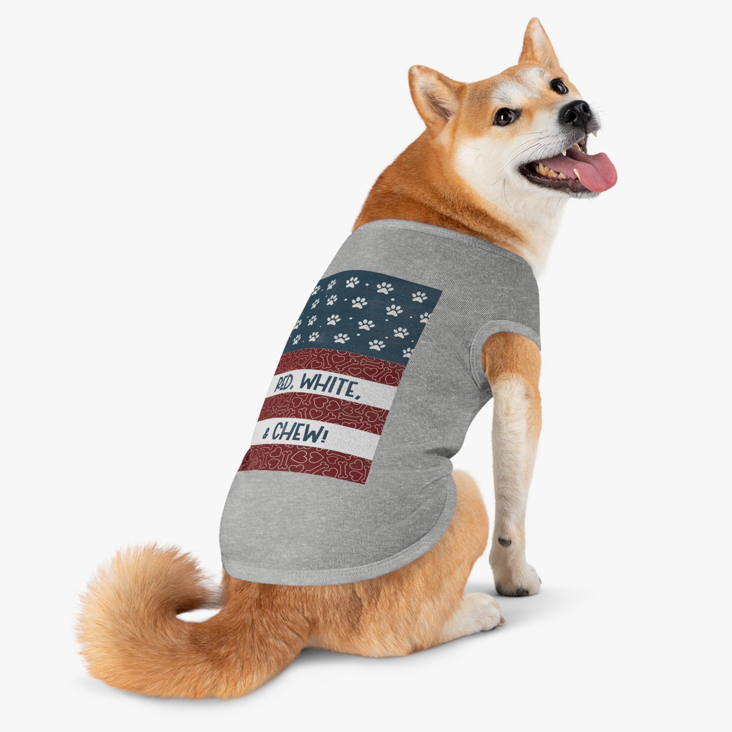 Red, White, & CHEW! Vintage Patriotic Pet Tank Top - Dog Apparel - 4th of July Pet Outfit | Cute Pet Gift (Sizes M, L, XL)