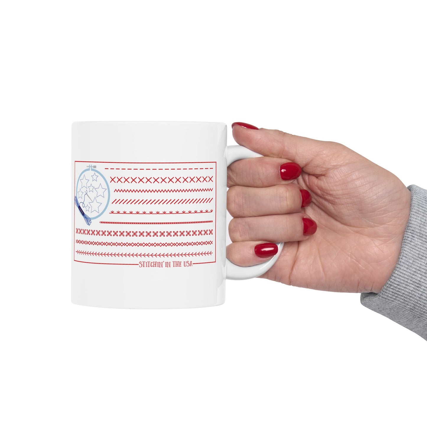Stitchin' in the USA! 11 oz. Mug - White