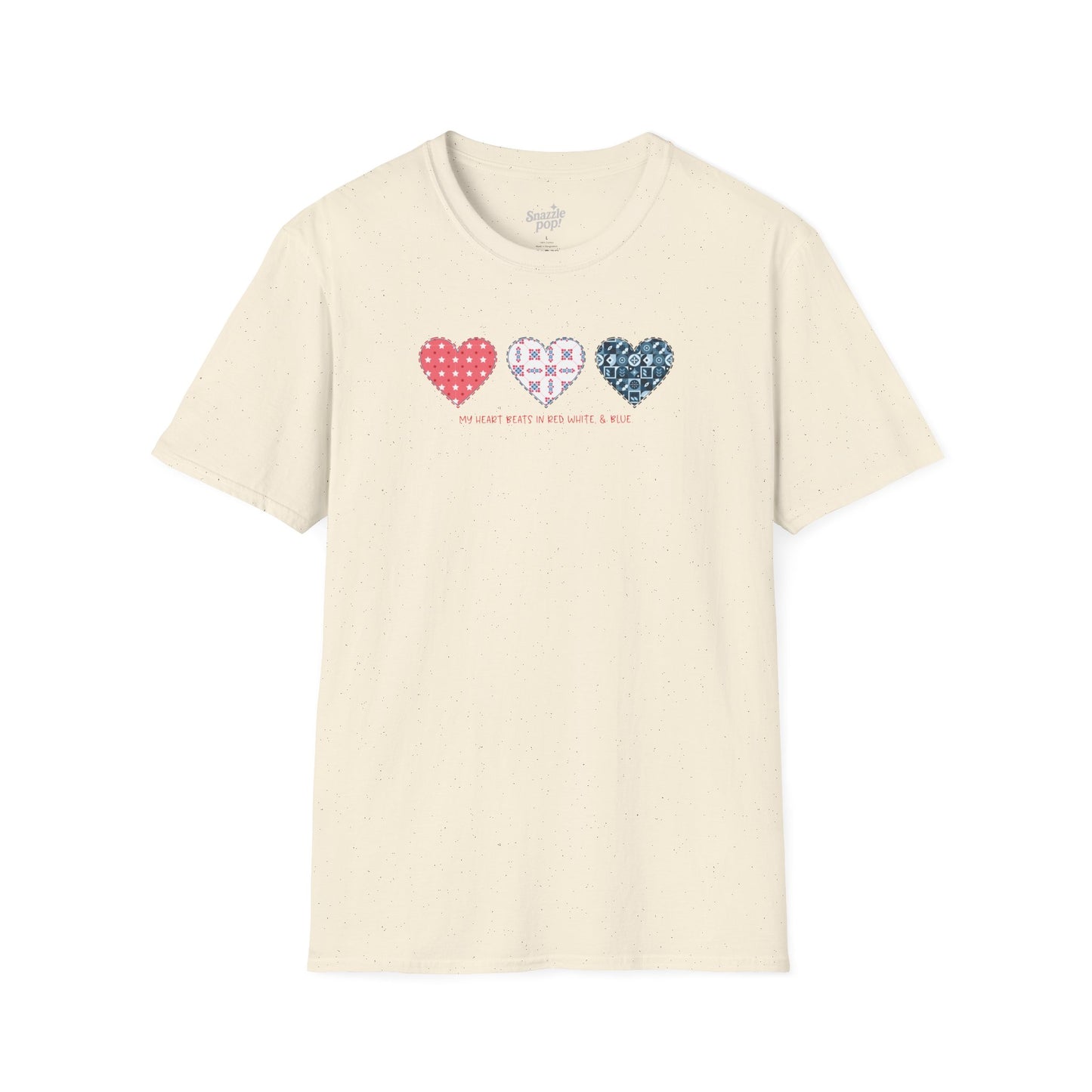 My Heart Beats in Red, White, & Blue! T-shirt - Unisex Softstyle Patriotic Tee - Sewing T-shirt Sew Night T-shirt, Embroidery, Quilting, Stitching Tee (Inclusive Sizing: XS - 5X)