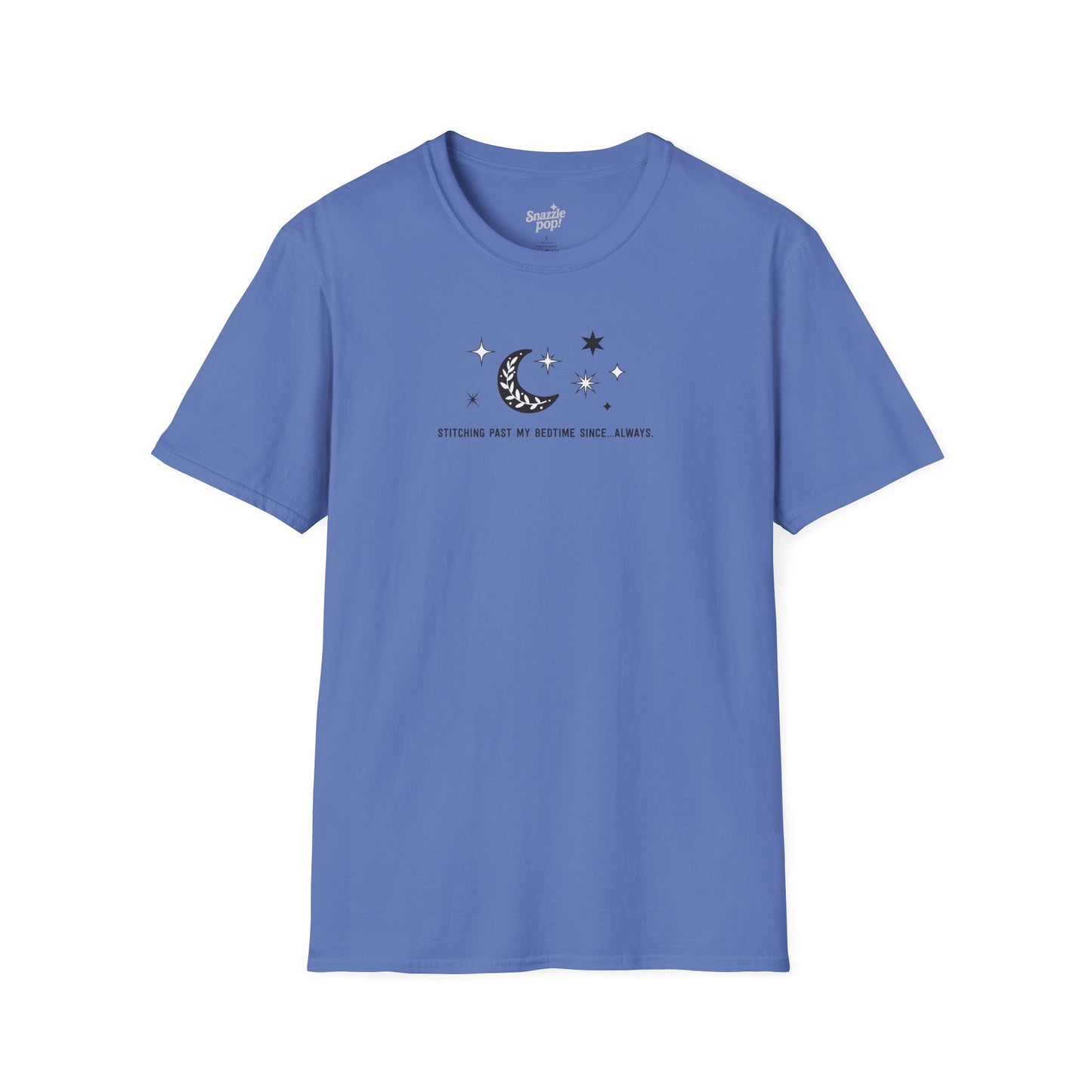 Stitching Past My Bedtime Since...Always. T-shirt - Unisex Softstyle Crafty Tee - Sew Night T-shirt, Embroidery, Quilting, Stitching (Inclusive Sizing: XS - 5X)