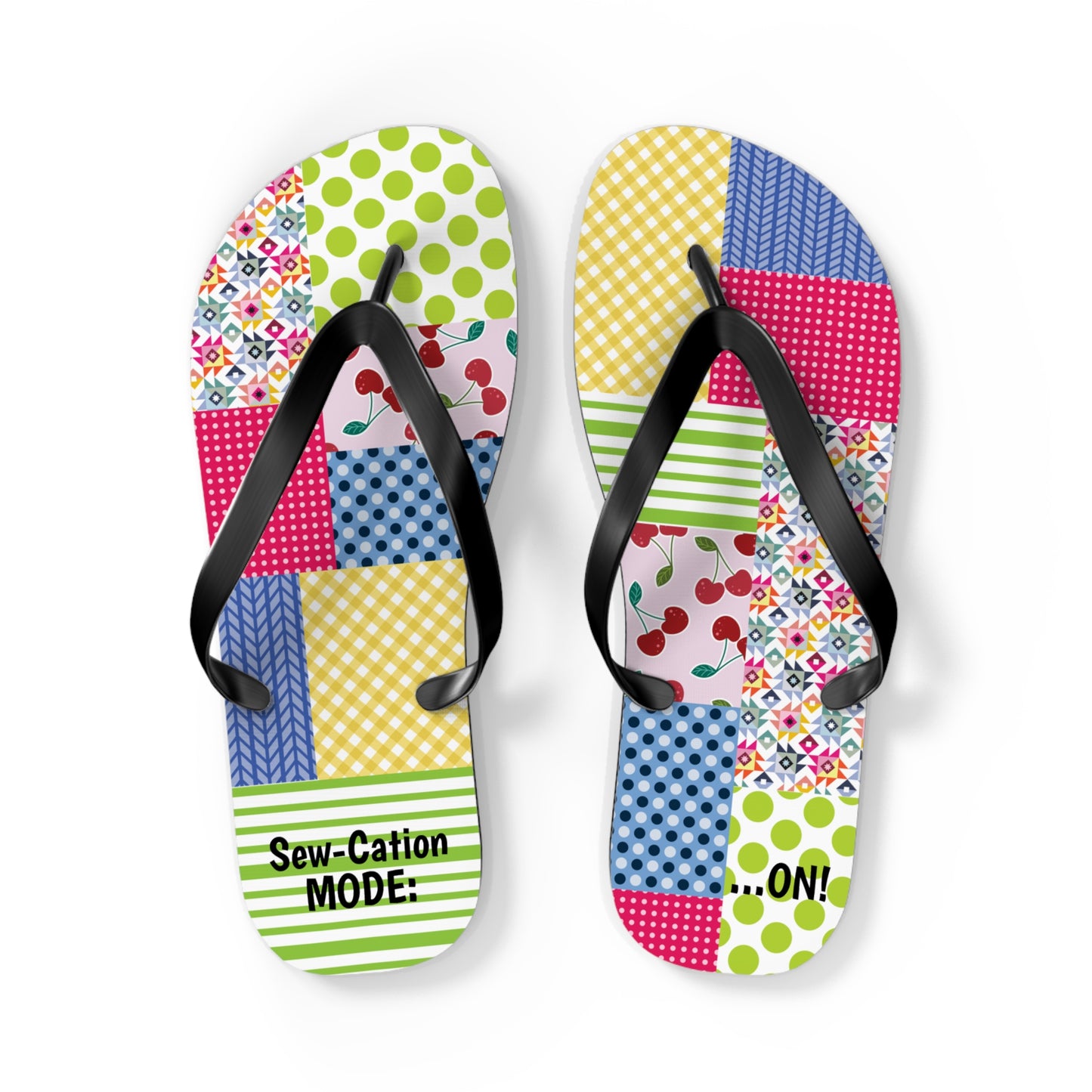 Sewing Themed Flip Flops - Sew-Cation Mode for Craft Lovers, Summer Footwear, Beachwear, Vacation Sandals, Fun Gift for Crafters, Quilt Retreat Gift, Sewing Retreat