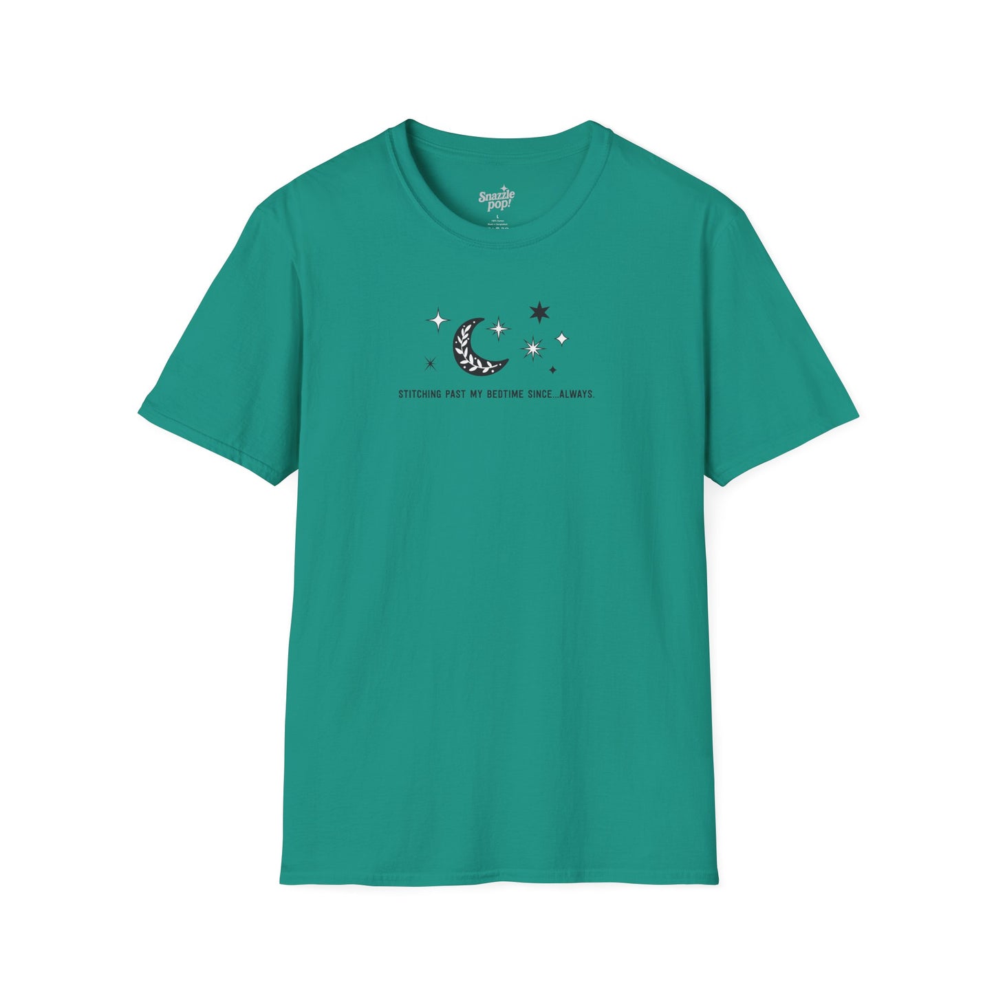 Stitching Past My Bedtime Since...Always. T-shirt - Unisex Softstyle Crafty Tee - Sew Night T-shirt, Embroidery, Quilting, Stitching (Inclusive Sizing: XS - 5X)