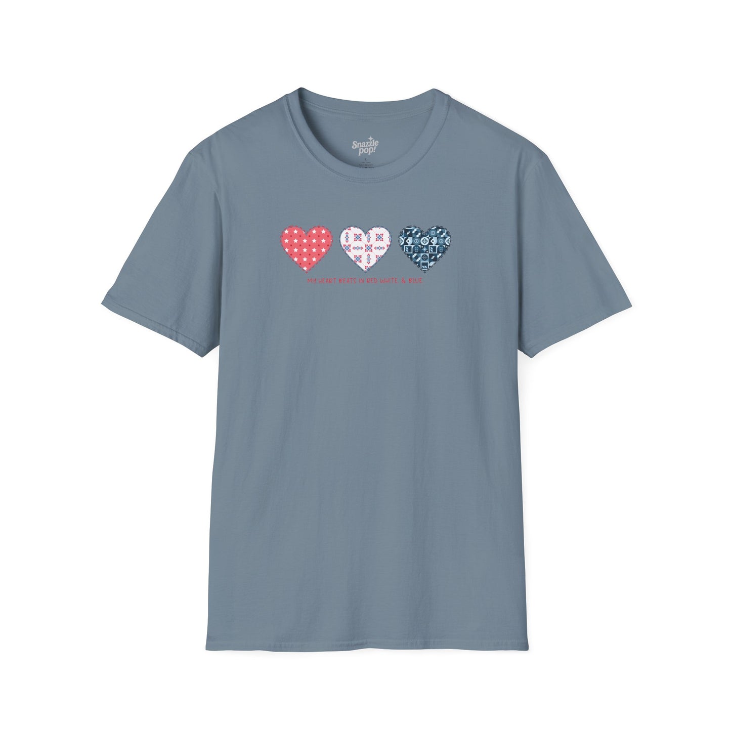 My Heart Beats in Red, White, & Blue! T-shirt - Unisex Softstyle Patriotic Tee - Sewing T-shirt Sew Night T-shirt, Embroidery, Quilting, Stitching Tee (Inclusive Sizing: XS - 5X)