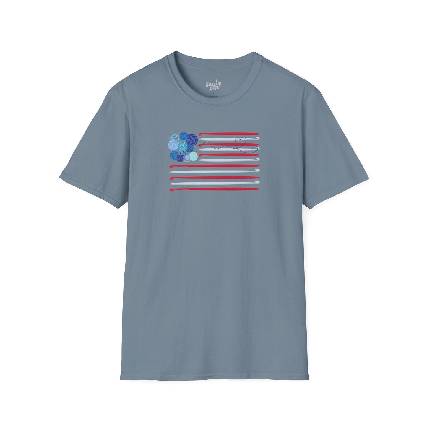 Hooked on Freedom T-shirt - Unisex Softstyle Patriotic Tee - Crochet T-shirt (Inclusive Sizing: XS - 5X)