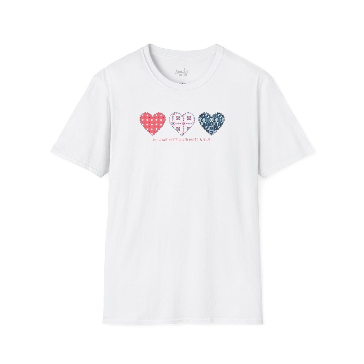 My Heart Beats in Red, White, & Blue! T-shirt - Unisex Softstyle Patriotic Tee - Sewing T-shirt Sew Night T-shirt, Embroidery, Quilting, Stitching Tee (Inclusive Sizing: XS - 5X)