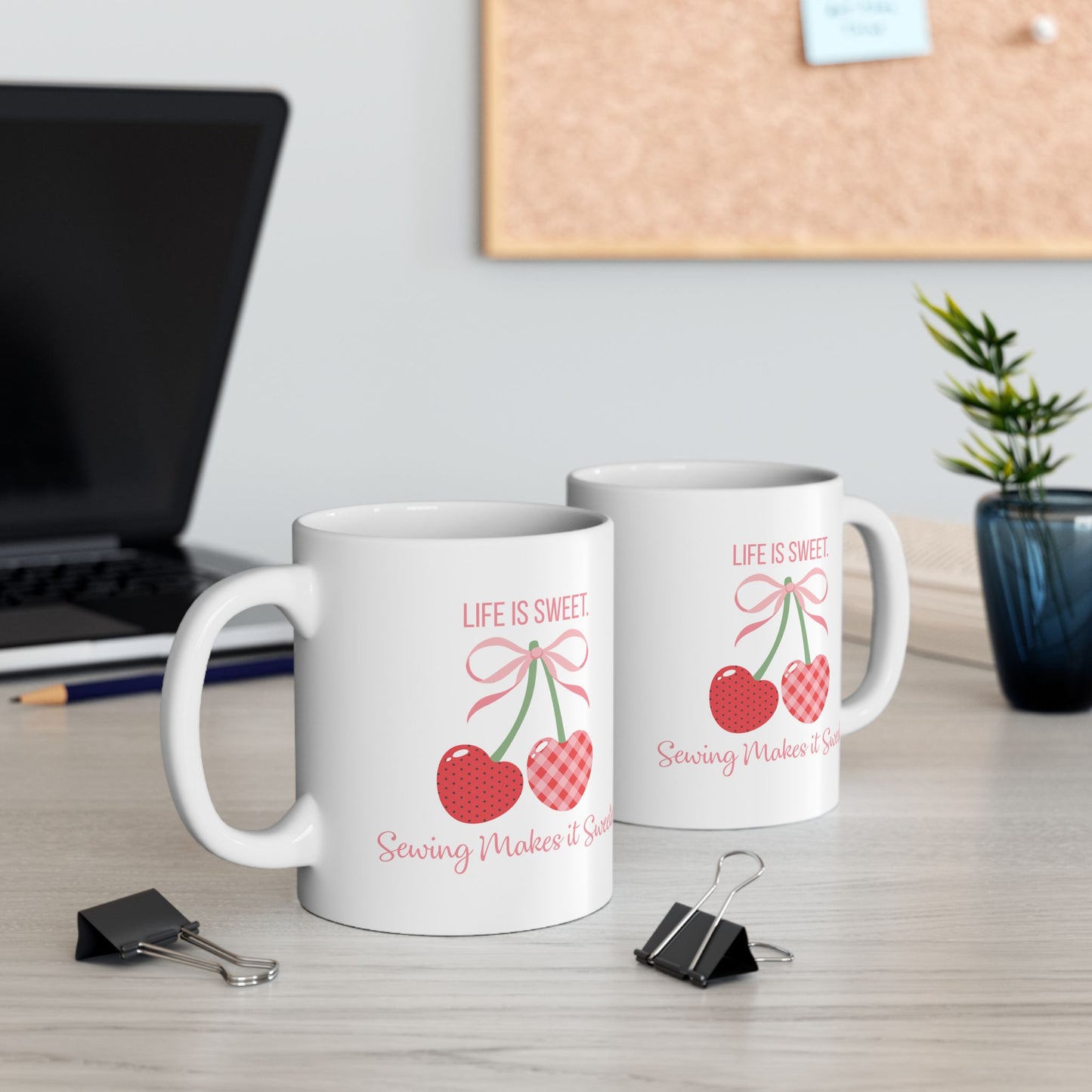 Life Is Sweet, Sewing Makes It Sweeter 11 oz. Mug - White - Sewing Friend Gift - Sewing Coffee Mug