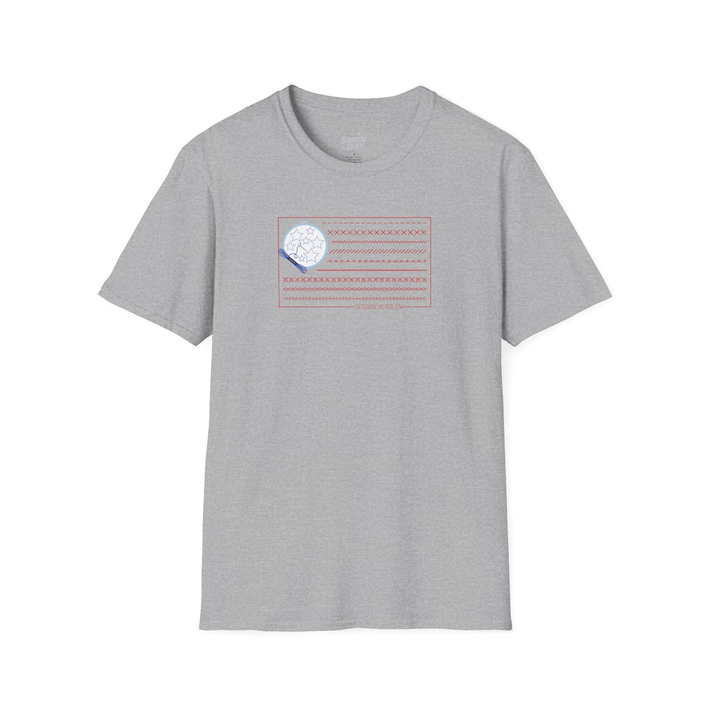 Stitchin' in the USA T-shirt - Unisex Softstyle Patriotic Tee - (for those who love to stitch hand-embroider!) Inclusive Sizing: XS - 5X