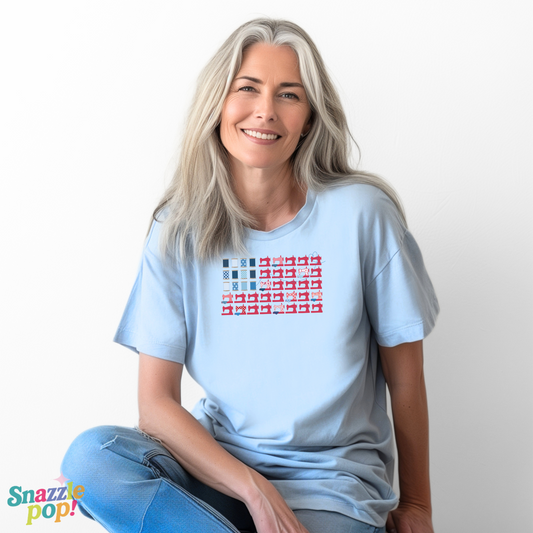 Stars, Stripes, & Stitches T-shirt - Unisex Softstyle Patriotic Tee - Sewing T-shirt (Inclusive Sizing: XS-5x)
