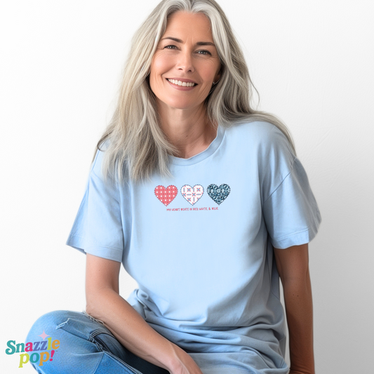 My Heart Beats in Red, White, & Blue! T-shirt - Unisex Softstyle Patriotic Tee - Sewing T-shirt Sew Night T-shirt, Embroidery, Quilting, Stitching Tee (Inclusive Sizing: XS - 5X)