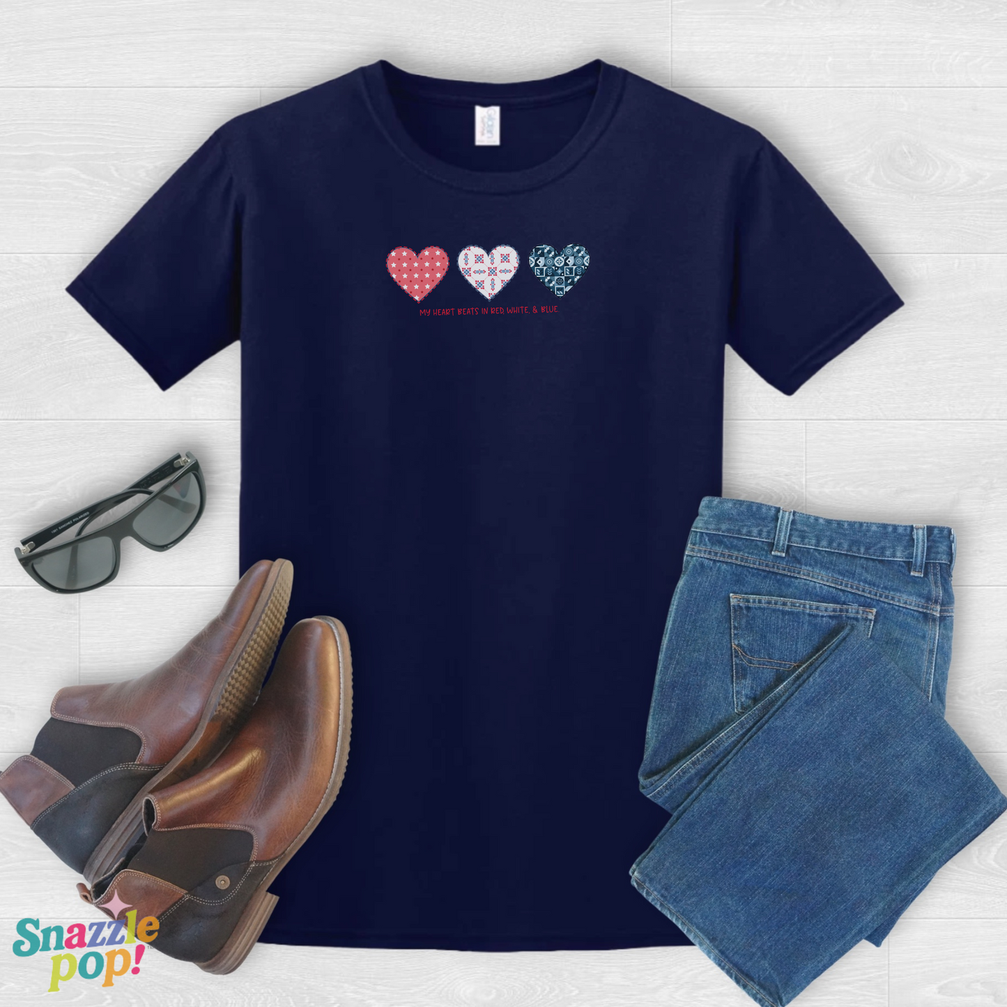 My Heart Beats in Red, White, & Blue! T-shirt - Unisex Softstyle Patriotic Tee - Sewing T-shirt Sew Night T-shirt, Embroidery, Quilting, Stitching Tee (Inclusive Sizing: XS - 5X)