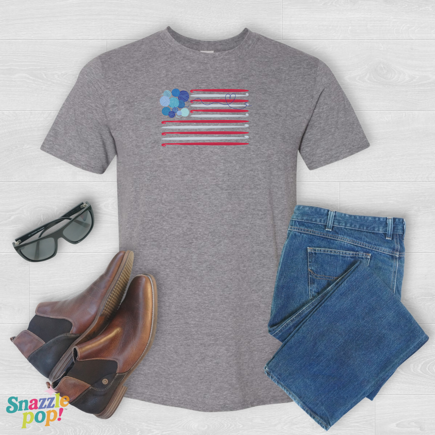 Hooked on Freedom T-shirt - Unisex Softstyle Patriotic Tee - Crochet T-shirt (Inclusive Sizing: XS - 5X)