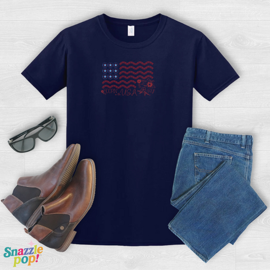 Hoopin' in the USA T-shirt - Unisex Softstyle Patriotic Tee - (for those who love to machine embroider!) Inclusive Sizing: XS - 5X