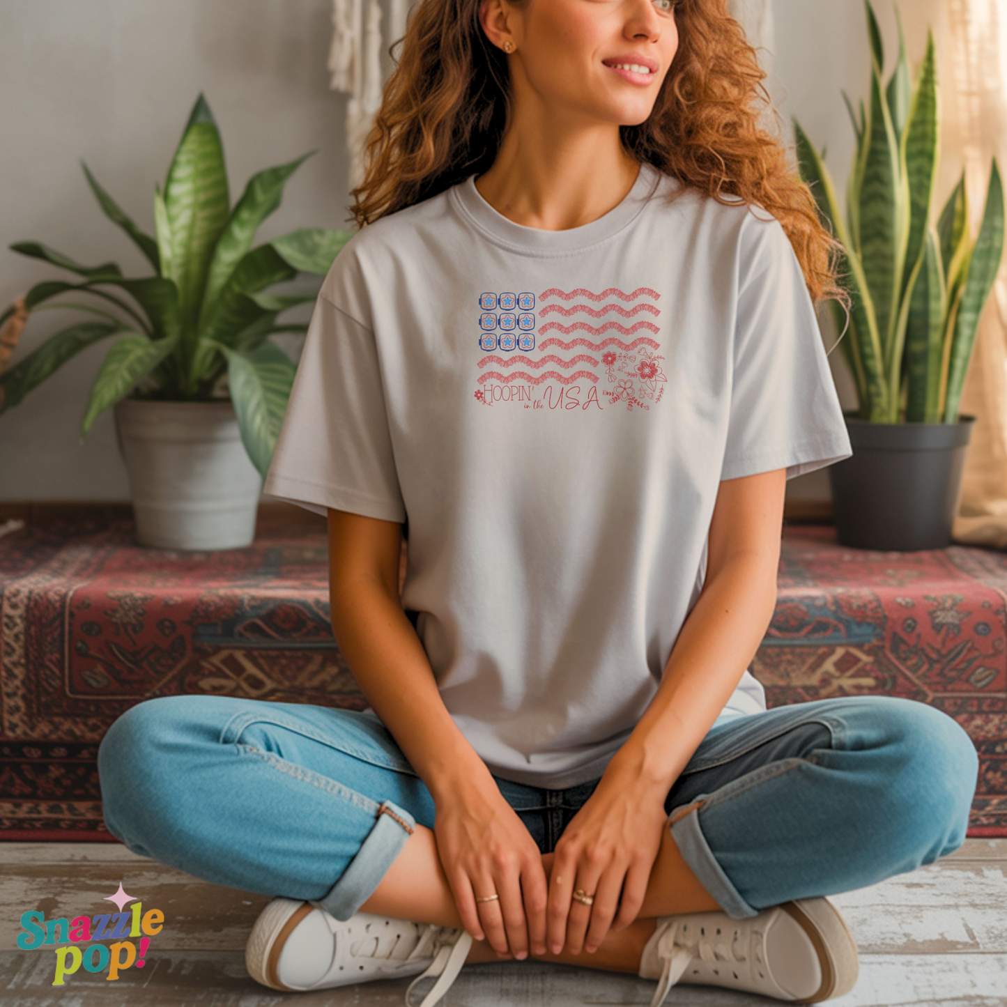 Hoopin' in the USA T-shirt - Unisex Softstyle Patriotic Tee - (for those who love to machine embroider!) Inclusive Sizing: XS - 5X