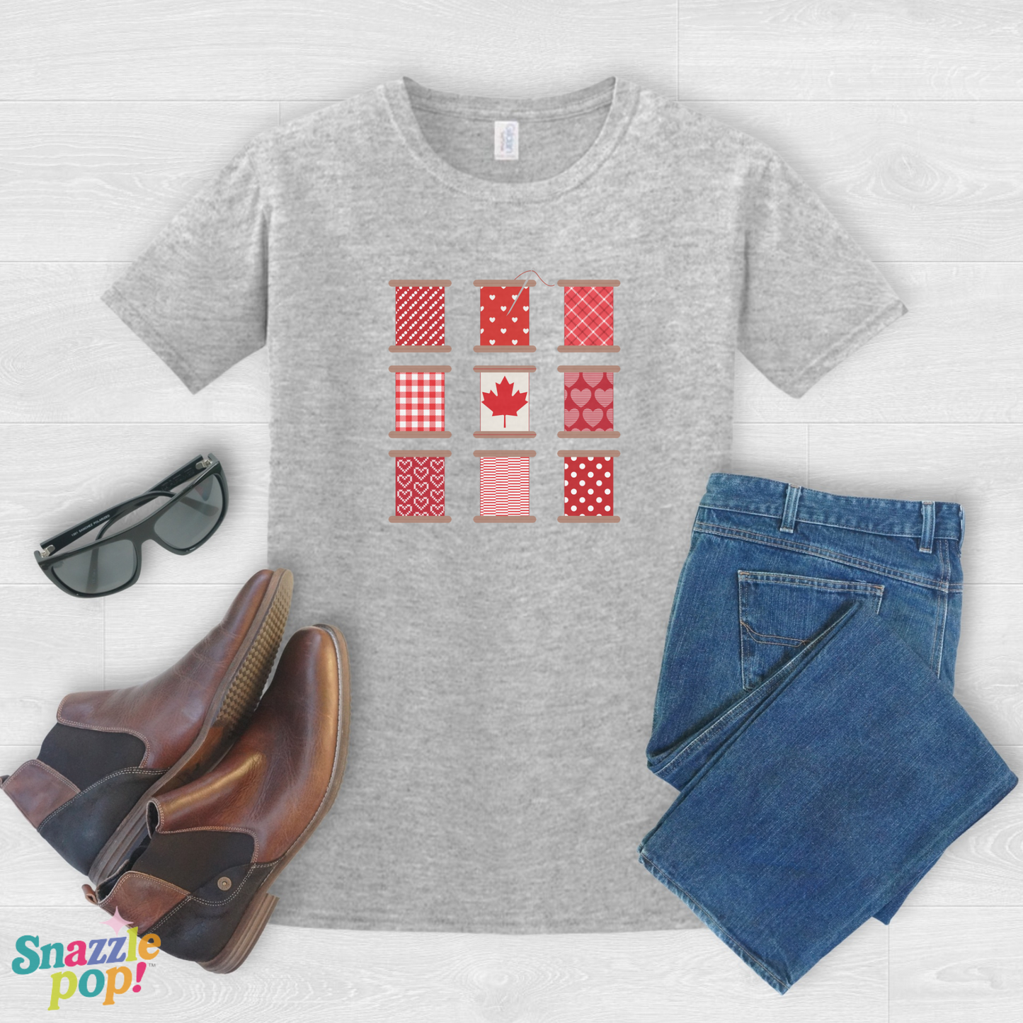Sew Canada! T-shirt - Unisex Softstyle Patriotic Tee - Sewing T-shirt - Sewing Spools Tee (Inclusive Sizing: XS - 5X)