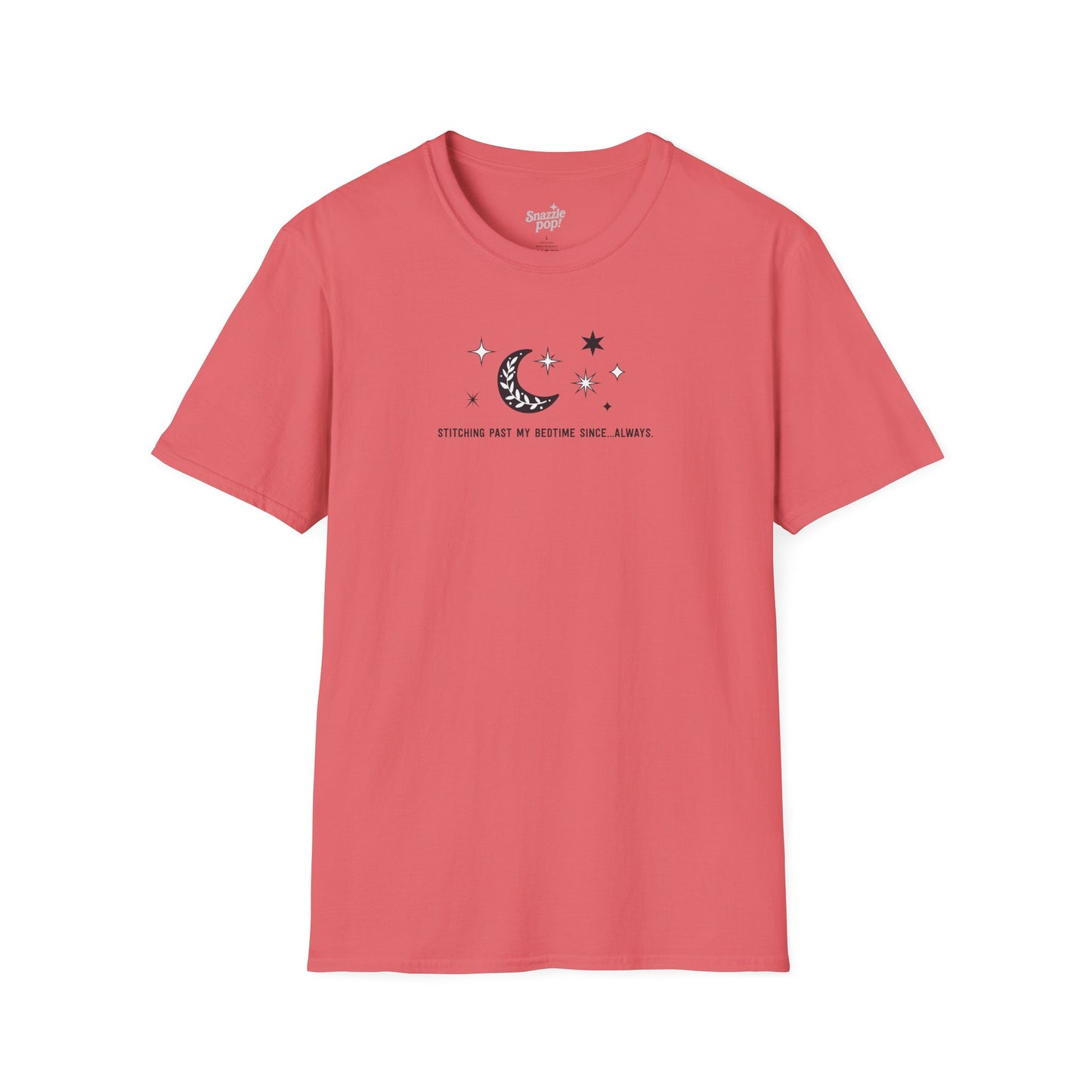 Stitching Past My Bedtime Since...Always. T-shirt - Unisex Softstyle Crafty Tee - Sew Night T-shirt, Embroidery, Quilting, Stitching (Inclusive Sizing: XS - 5X)