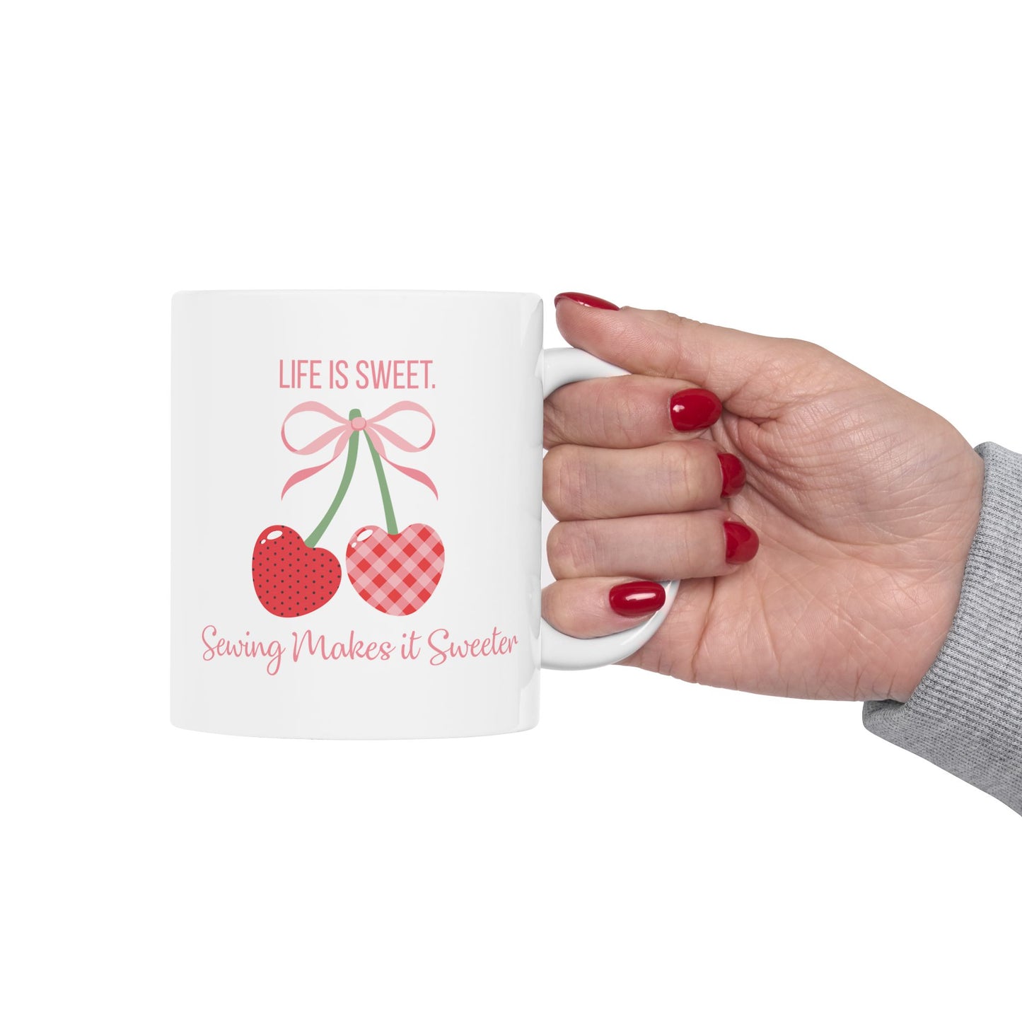 Life Is Sweet, Sewing Makes It Sweeter 11 oz. Mug - White - Sewing Friend Gift - Sewing Coffee Mug