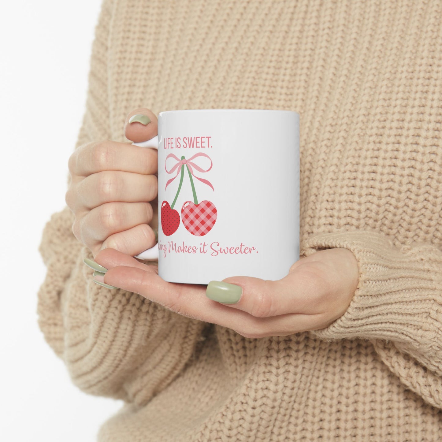 Life Is Sweet, Sewing Makes It Sweeter 11 oz. Mug - White - Sewing Friend Gift - Sewing Coffee Mug