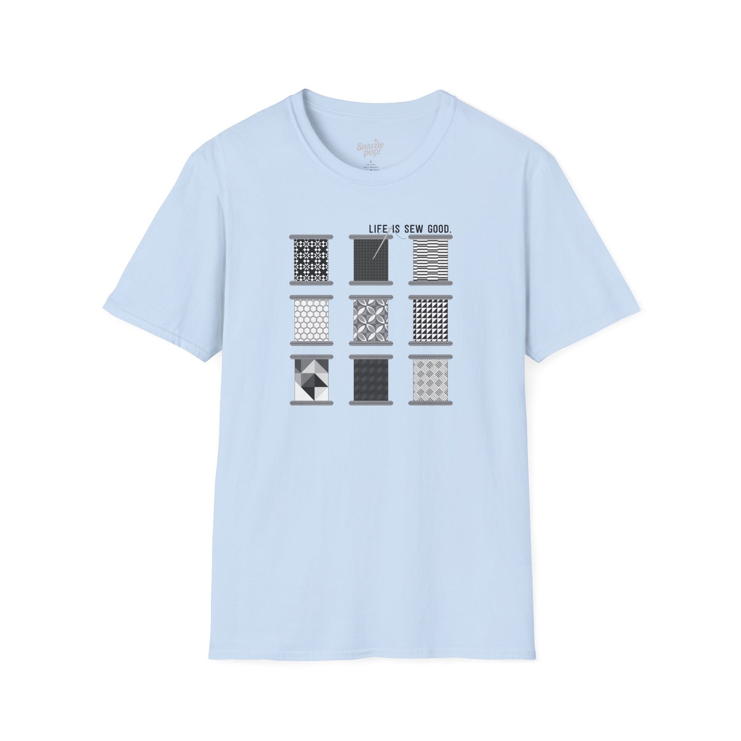Life Is SEW Good T-shirt (Black & White Colorway) - Unisex Softstyle Sewing Tee - Sewing T-shirt - Quilting T-shirt (Inclusive Sizing: XS - 5X)
