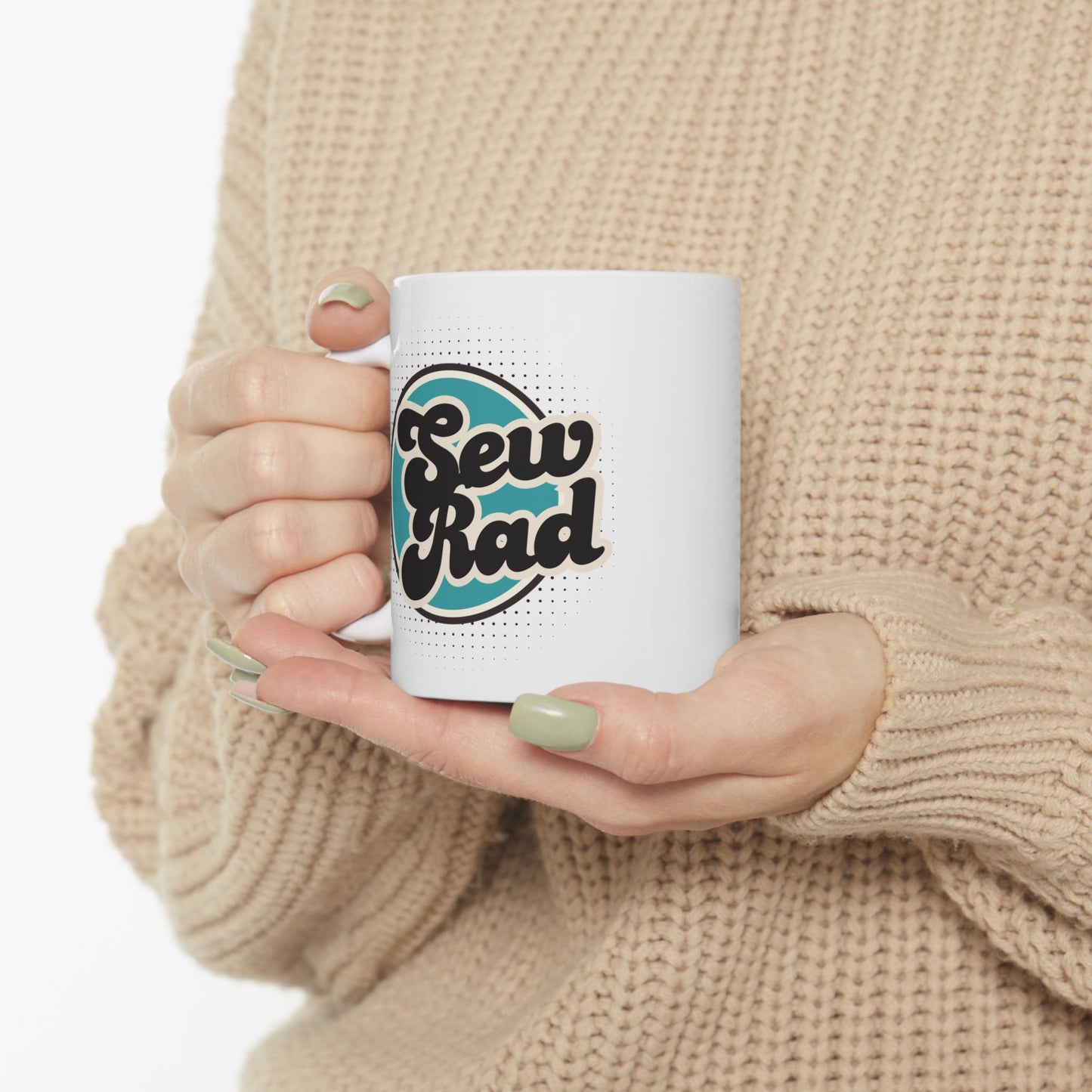 SEW RAD 11 oz. Mug - White - Sewing Friend Gift - Sewing Coffee Mug - Retro 80's Coffee Mug - Vintage-Inspired Sewing Mug
