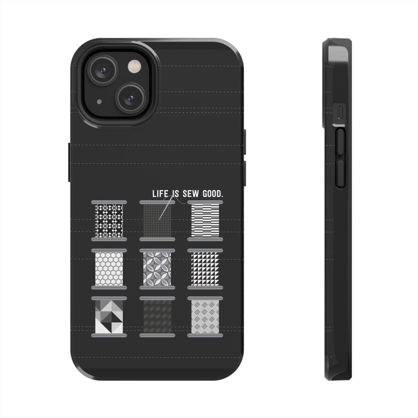 Life is SEW Good Phone Case - Black & White Spool Pattern Phone Case - Modern Quilt Pattern Phone Case (35 Phone Options for iPhone & Samsung)