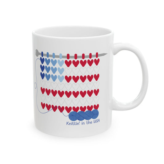 Knittin' in the USA! 11 oz. Mug - White