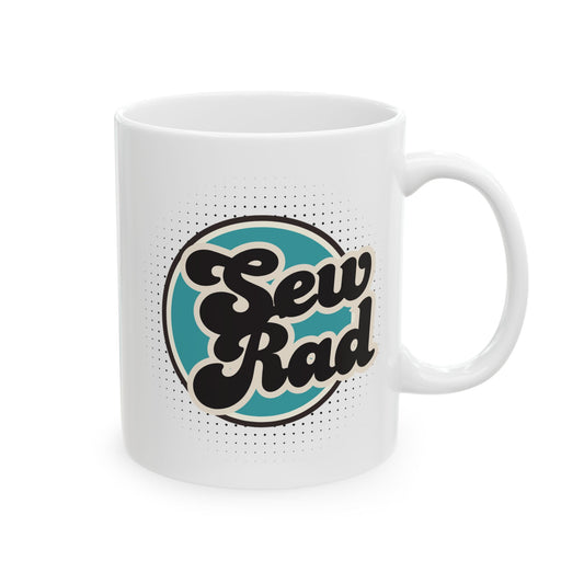 SEW RAD 11 oz. Mug - White - Sewing Friend Gift - Sewing Coffee Mug - Retro 80's Coffee Mug - Vintage-Inspired Sewing Mug