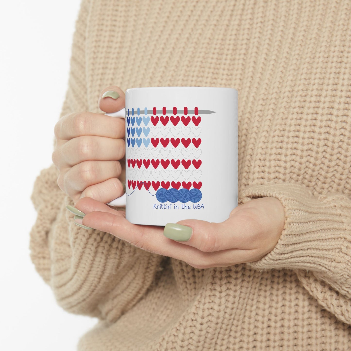 Knittin' in the USA! 11 oz. Mug - White