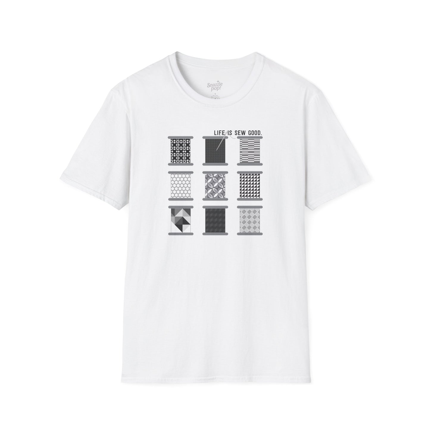 Life Is SEW Good T-shirt (Black & White Colorway) - Unisex Softstyle Sewing Tee - Sewing T-shirt - Quilting T-shirt (Inclusive Sizing: XS - 5X)