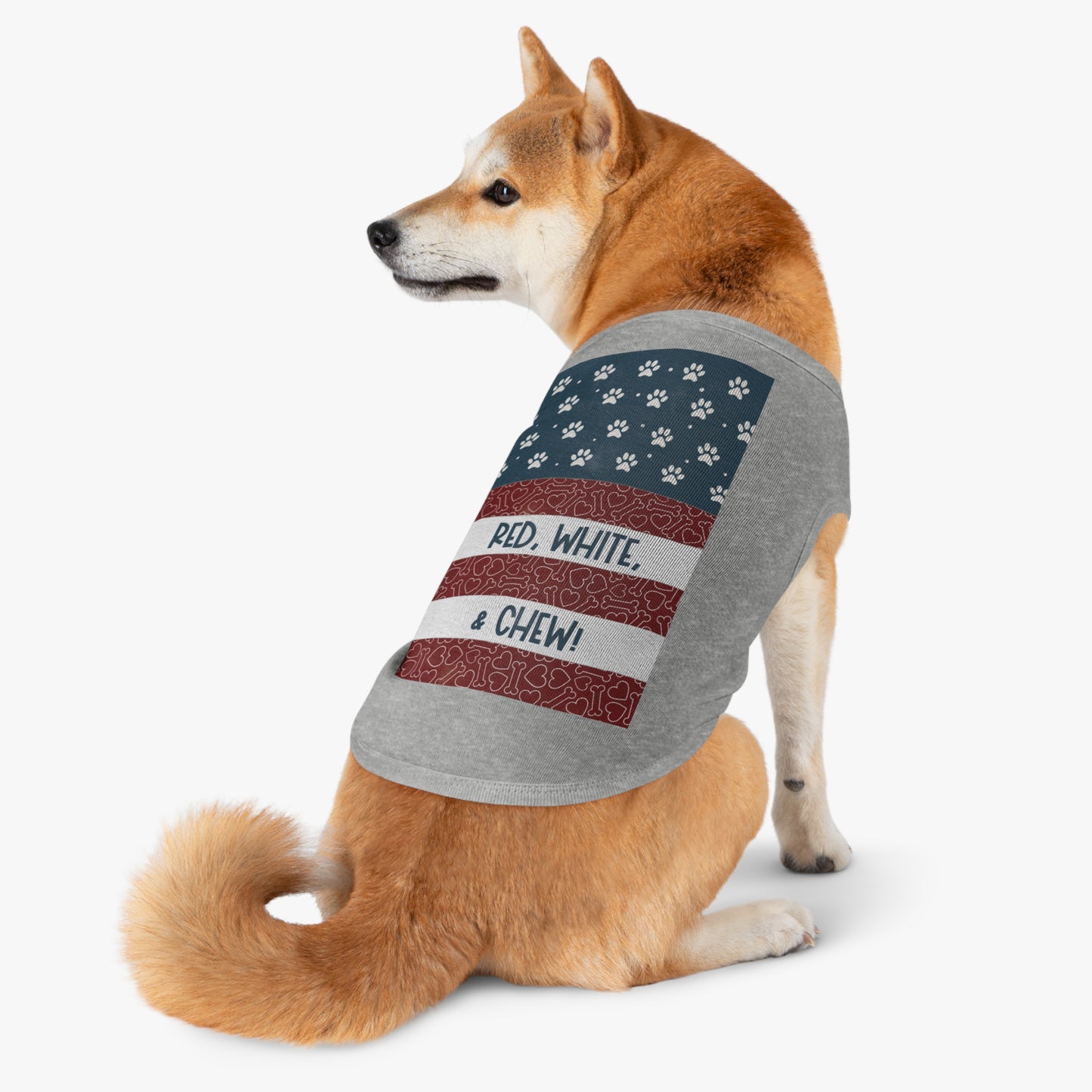 Red, White, & CHEW! Vintage Patriotic Pet Tank Top - Dog Apparel - 4th of July Pet Outfit | Cute Pet Gift (Sizes M, L, XL)