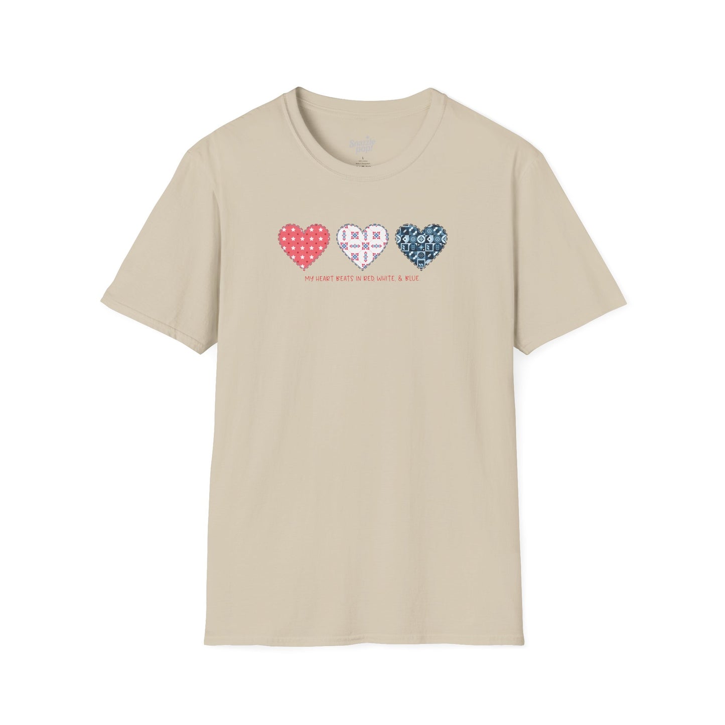 My Heart Beats in Red, White, & Blue! T-shirt - Unisex Softstyle Patriotic Tee - Sewing T-shirt Sew Night T-shirt, Embroidery, Quilting, Stitching Tee (Inclusive Sizing: XS - 5X)