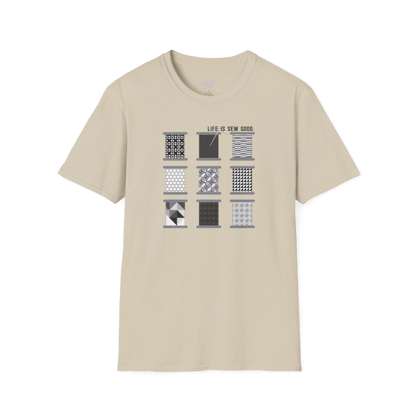 Life Is SEW Good T-shirt (Black & White Colorway) - Unisex Softstyle Sewing Tee - Sewing T-shirt - Quilting T-shirt (Inclusive Sizing: XS - 5X)