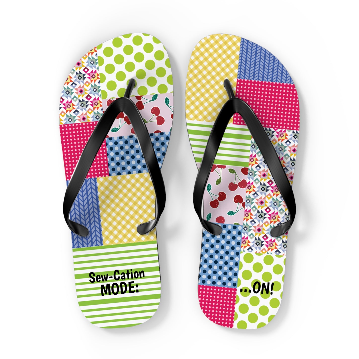 Sewing Themed Flip Flops - Sew-Cation Mode for Craft Lovers, Summer Footwear, Beachwear, Vacation Sandals, Fun Gift for Crafters, Quilt Retreat Gift, Sewing Retreat