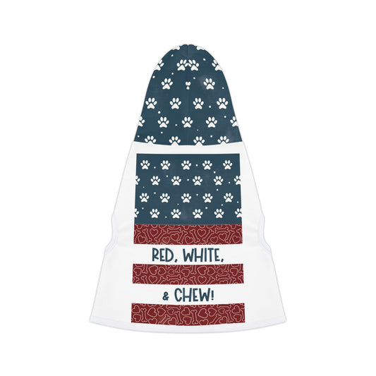 Red, White, & CHEW! Vintage Patriotic Dog HOODIE (Pet Sizes XXS - 2XL) or the Most Pawtriotic Pup on the Block! 🇺🇸🐾