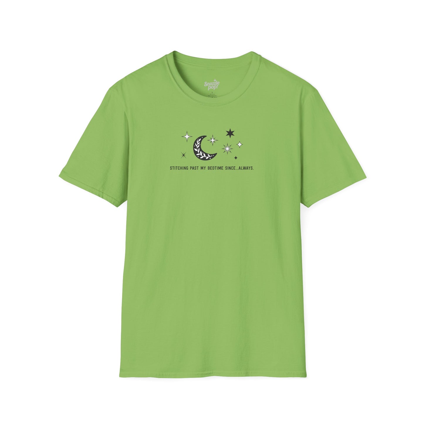 Stitching Past My Bedtime Since...Always. T-shirt - Unisex Softstyle Crafty Tee - Sew Night T-shirt, Embroidery, Quilting, Stitching (Inclusive Sizing: XS - 5X)