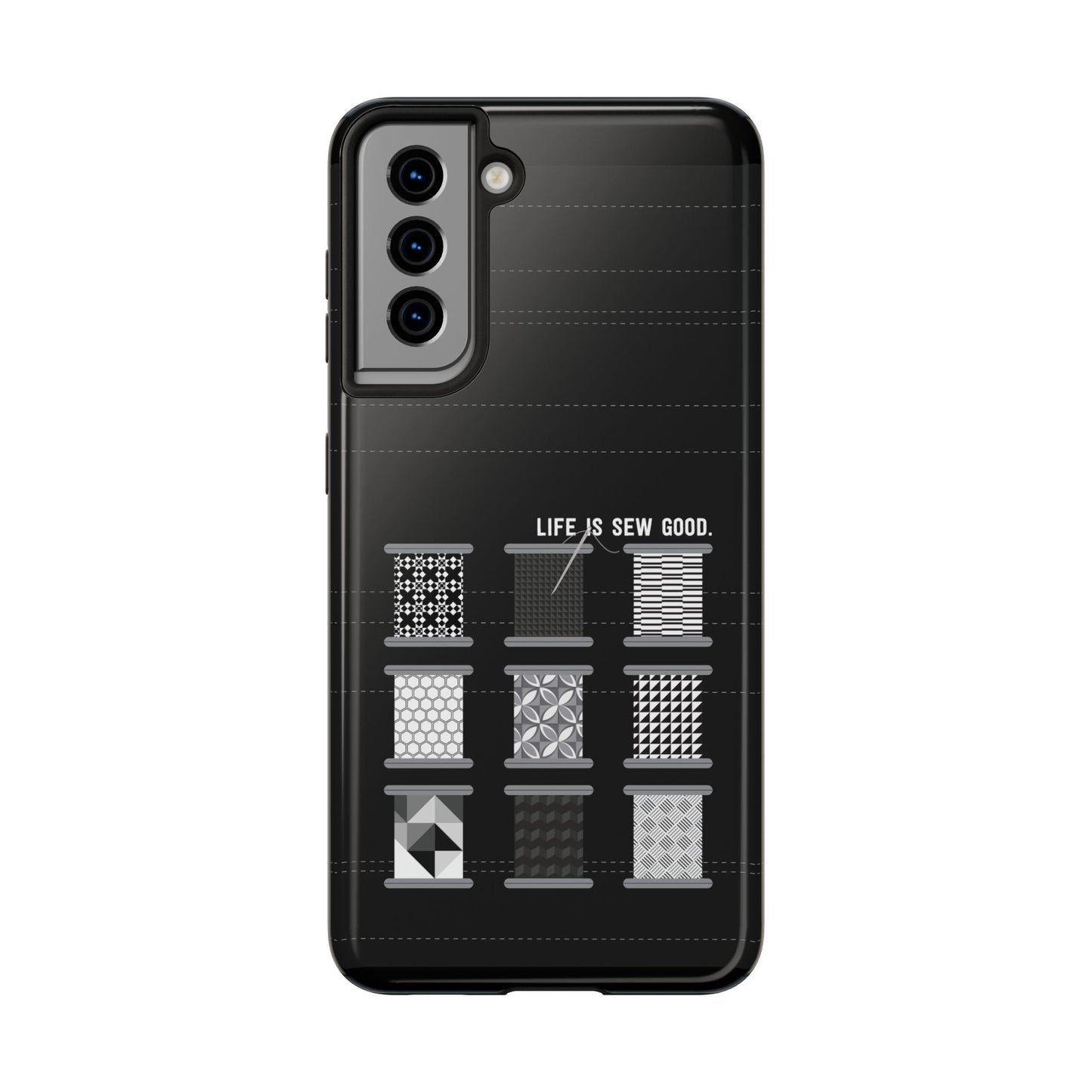 Life is SEW Good Phone Case - Black & White Spool Pattern Phone Case - Modern Quilt Pattern Phone Case (35 Phone Options for iPhone & Samsung)
