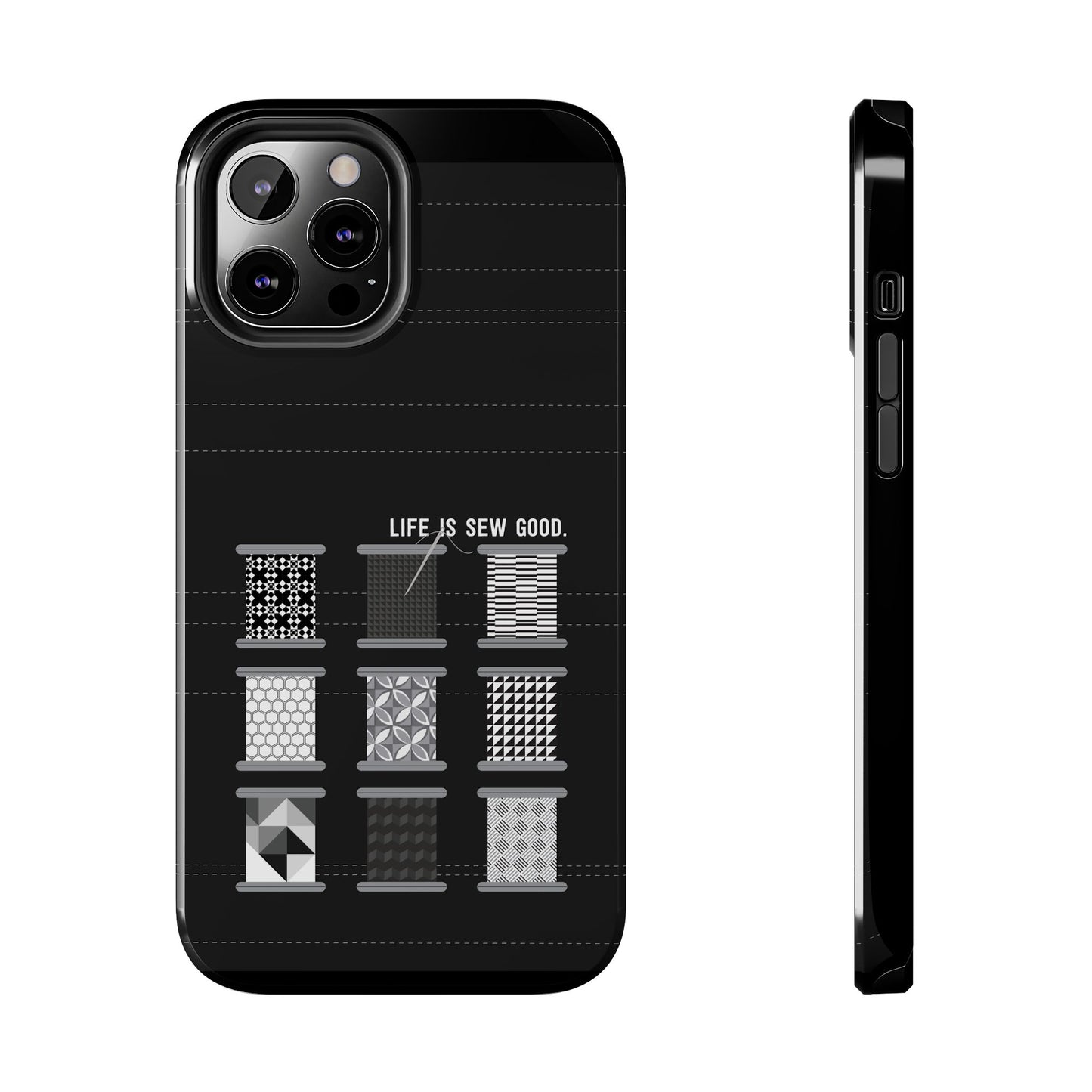 Life is SEW Good Phone Case - Black & White Spool Pattern Phone Case - Modern Quilt Pattern Phone Case (35 Phone Options for iPhone & Samsung)