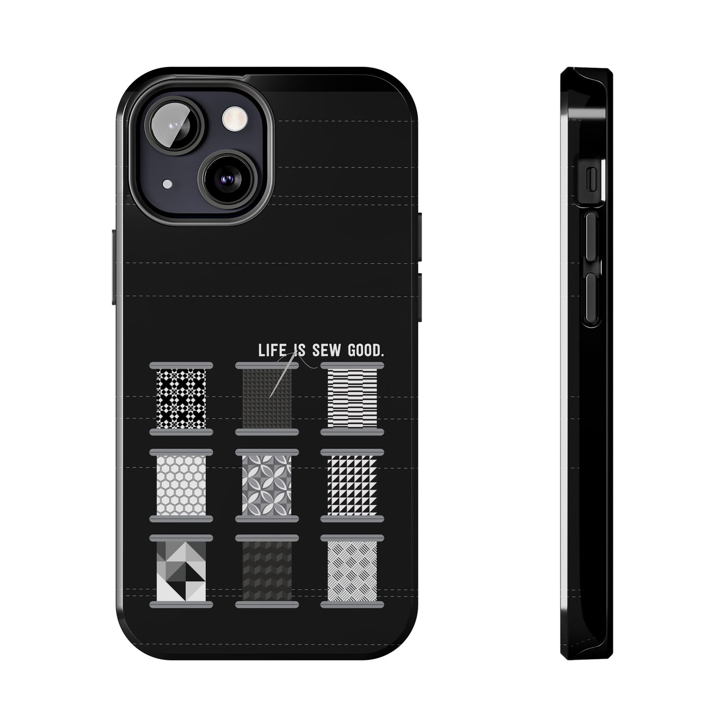 Life is SEW Good Phone Case - Black & White Spool Pattern Phone Case - Modern Quilt Pattern Phone Case (35 Phone Options for iPhone & Samsung)